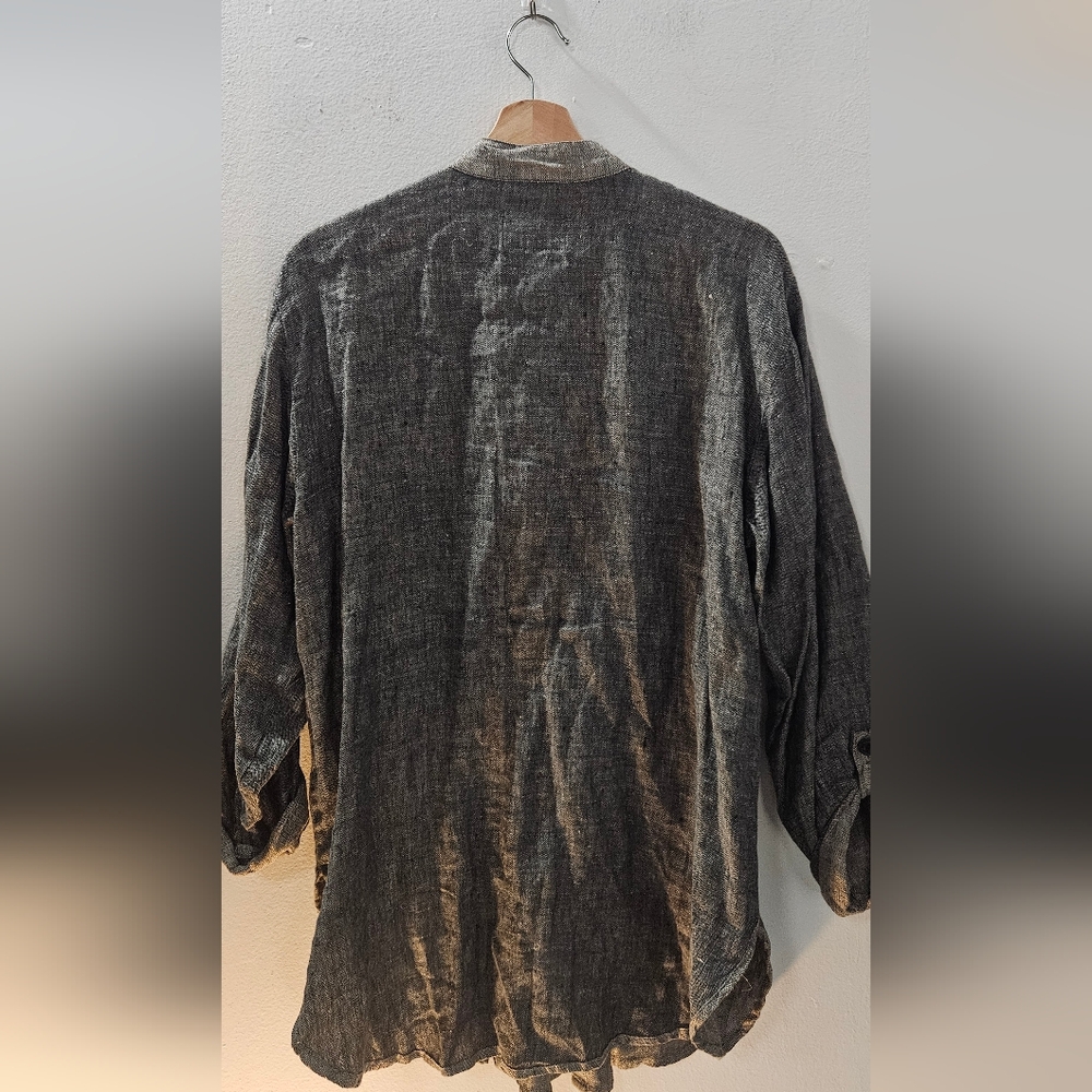 Flax Linen Button Down Charcoal Grey Tunic Top - image 6